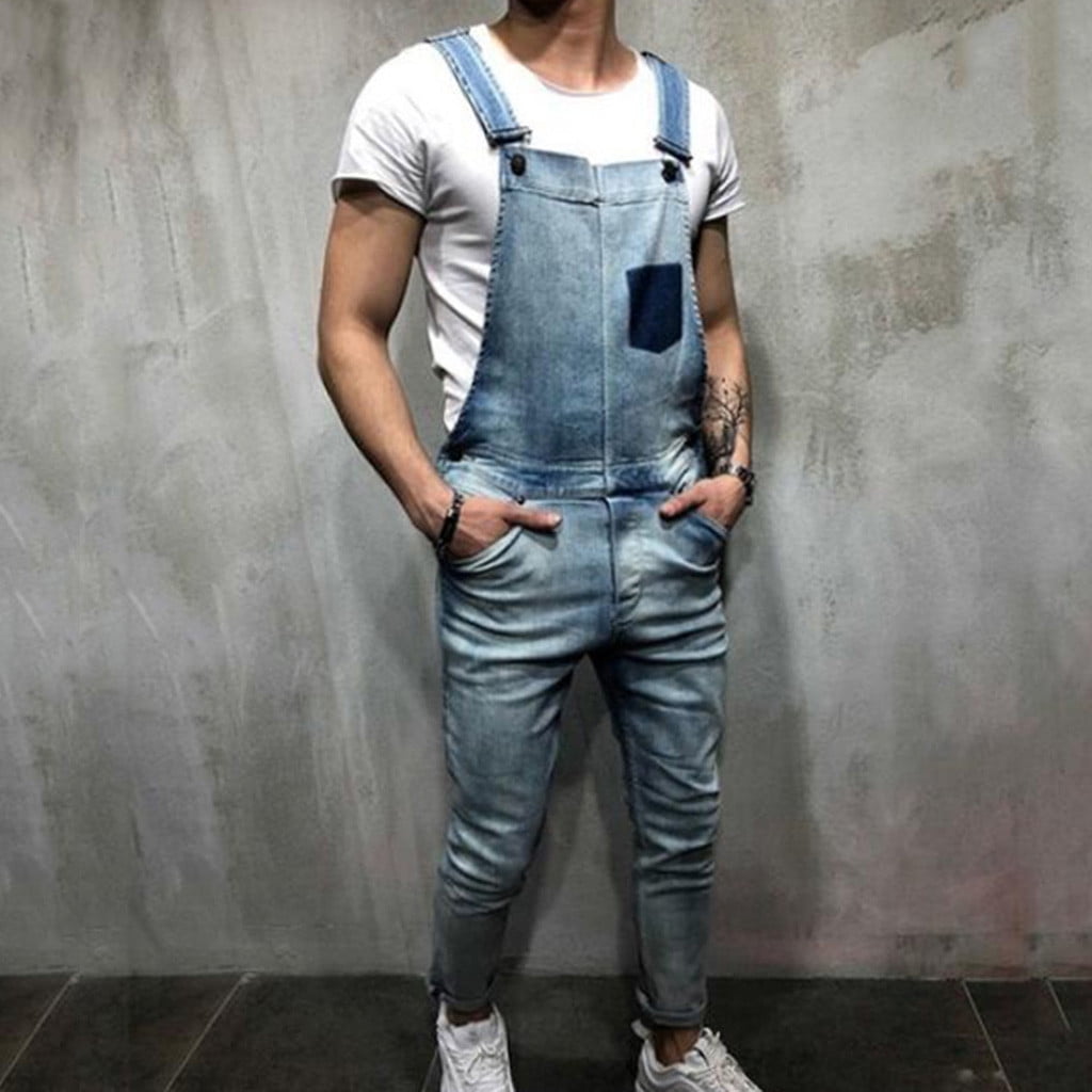 Tailored Men's Overall Casual Jumpsuit Jeans Wash Broken Pocket ...