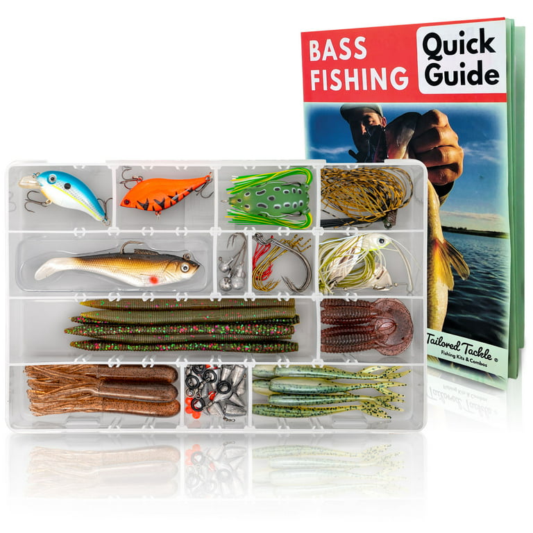 Tailored Tackle Bass Fishing Kit 77 Pc Bass Gear Tackle Box with Tackle  Included Crankbait Lures Spinner Baits Jigs Worms Swimbaits Topwater Frog  Lure Fish Hooks Bait Fishing Gifts Equipment 