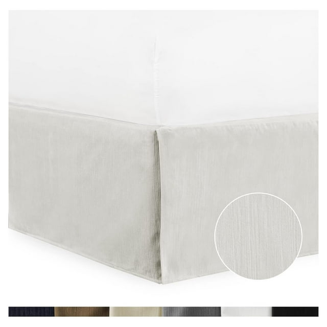 Tailored Velvet Bed Skirt with Split Corner 14 inch Drop, Eggshell
