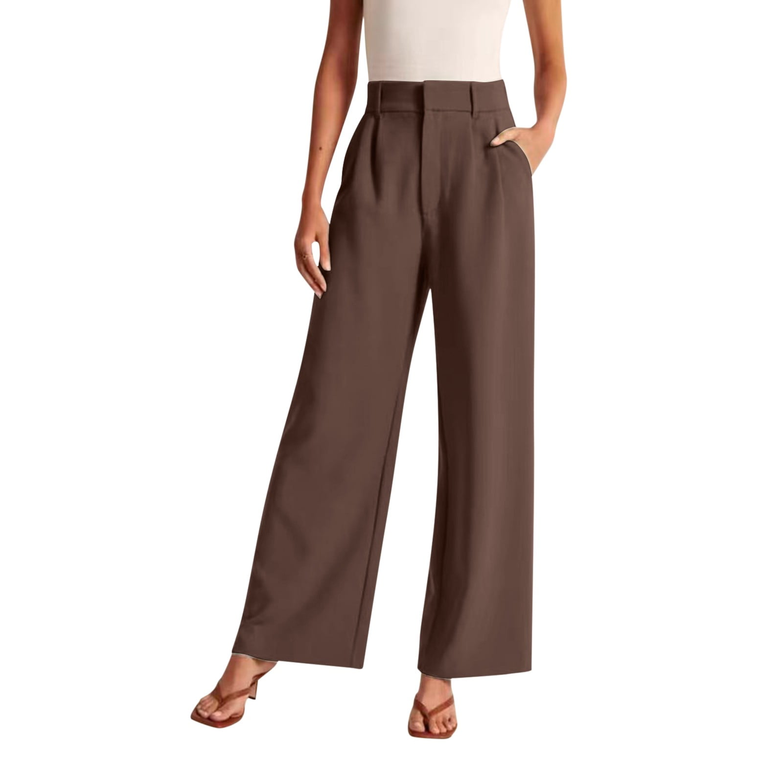 Miswek Women's Wide Leg Pants - High Waist, Stretchy Business Casual Trousers With Pockets