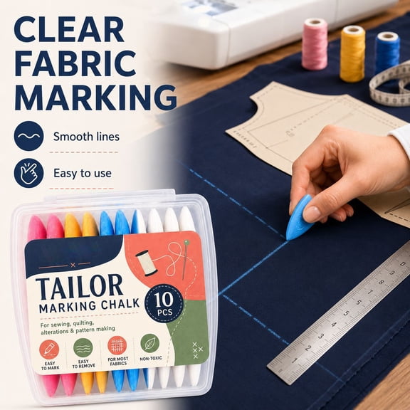 Tailors Chalk, 10 Piece Sewing Fabric Chalk with Storage Box, Compact Organized Marking Chalk for Home Sewing Workshops and Travel Craft Use
