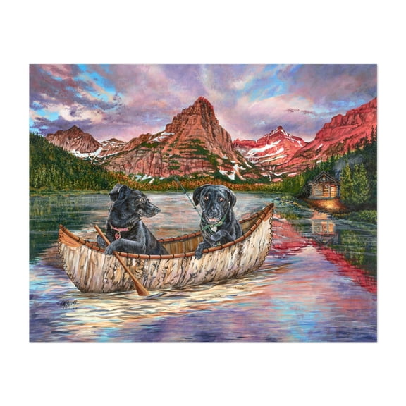 Tails of the Lake - Montana Painting Lake Mountain Boat Scenic Nature Wilderness Unframed Wall Art Print 30 x 40 inches