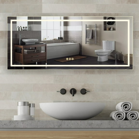 Taimei Frameless LED Light Mirror 72" W x 36" H x 1.5 D (MD04-7236SF2) Full sized Beveled Mirror, Touch Screen power on/off, Defogger, elegant design by FOCA US
