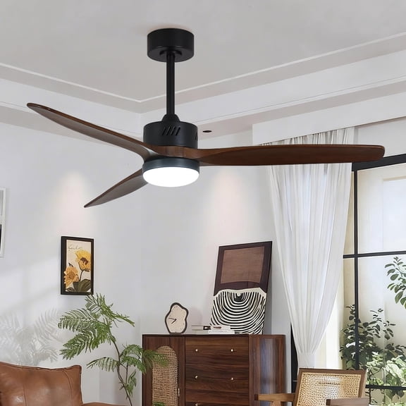 Taimei Glio 52 in. Black Dark Walnut Downrod Standard Ceiling Fan with Light, Integrated LED, and Remote Included, DC Motor Reversible