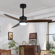 Taimei Glio 52 in. Black Dark Walnut Downrod Standard Ceiling Fan with Light, Integrated LED, and Remote Included, DC Motor Reversible