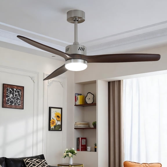 Taimei Glio 52 in. Nickel Dark Walnut Downrod Standard Ceiling Fan with Integrated LED with Remote Included DC Motor