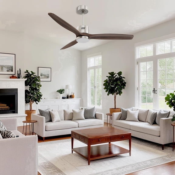 Taimei Glio 52 in. Nickel Dark Walnut Downrod Standard Ceiling Fan with Integrated LED with Remote Included DC Motor
