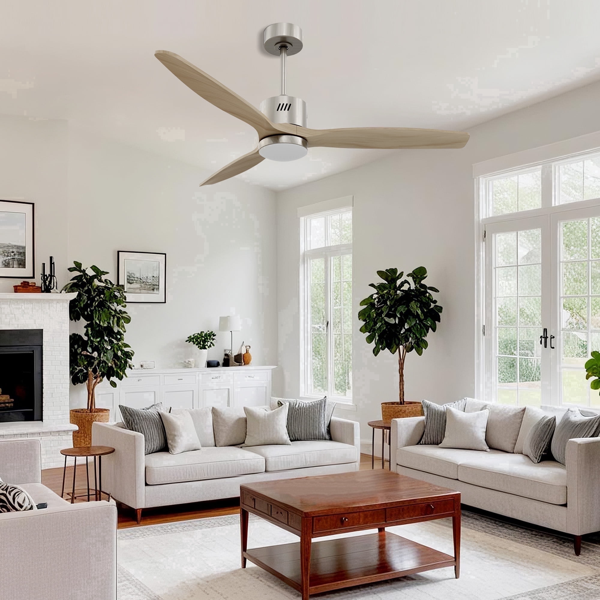 Taimei Glio 52 in. Nickel Light Oak Downrod Standard Ceiling Fan with LED with Remote Included DC Motor