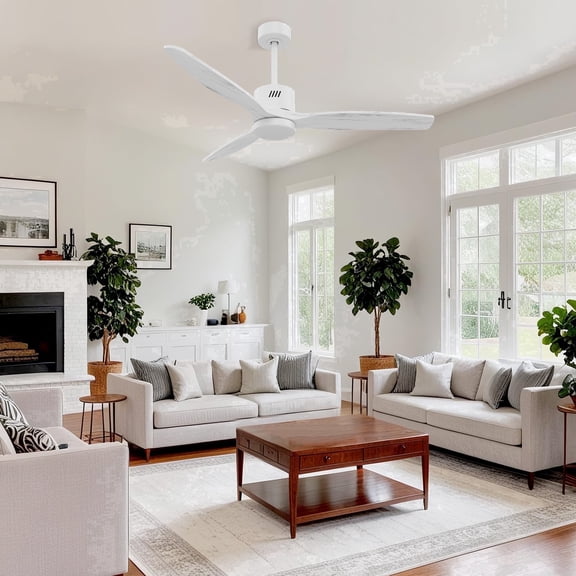 Taimei Glio 52 in. White White Downrod Standard Ceiling Fan with Light, Integrated LED, and Remote Included, DC Motor Reversible