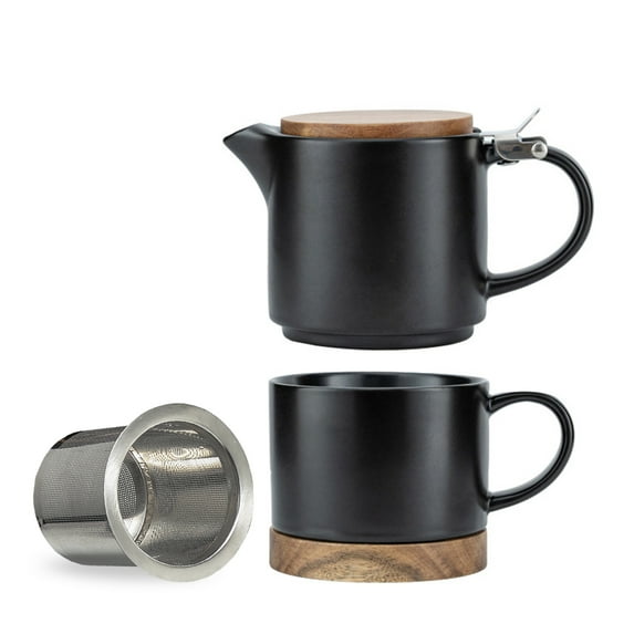 Taimei Teatime Ceramic Tea Set for Adults, Modern Black Tea for One Set, 10-oz Teapot Set with Infuser and Cup