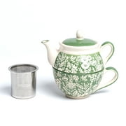 Taimei Teatime Tea Set for Aduts, Green Ceramic Tea for One Set, 15 OZ Teapot with Infuser and Cup Set for Loose Leaf Tea