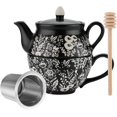thumbnail image 1 of Taimei Teatime Tea Sets for Aduts, Black and White Ceramic Tea for One with Teapot and Cup Set, Including Infuser for Loose Leaf Tea & A Honey Sticker, 1 of 6