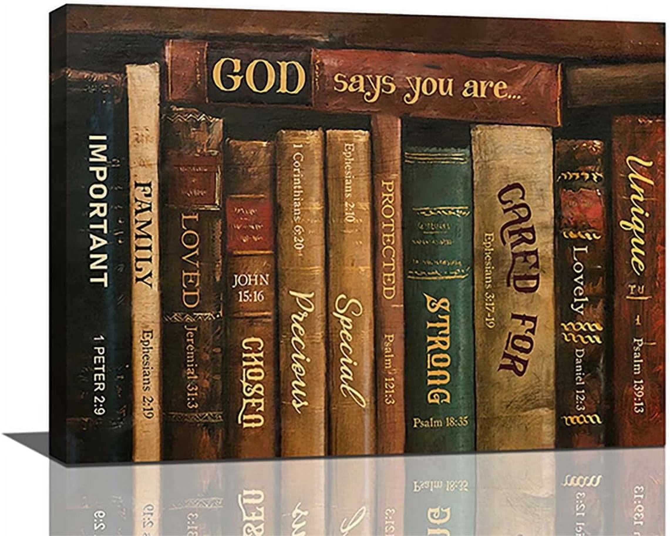 Taimeng Christian Books Wall Art Retro Bible Pictures Wall Decor Scriptures Canvas Prints Painting Religious Decorations Framed Artwork for Reading Room Bedroom 20/inchx16/inch