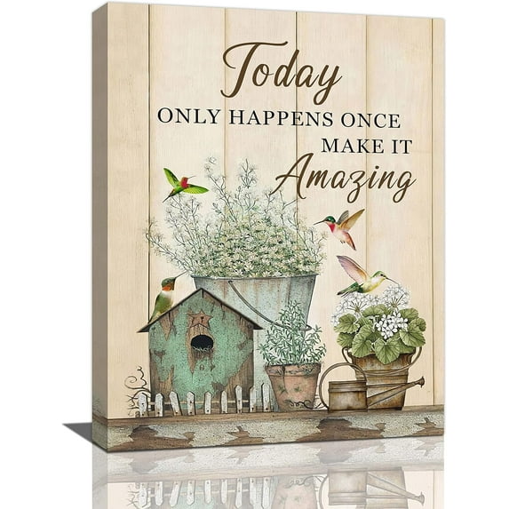 Taimeng Flower Hummingbirds Pictures Wall Art Country Floral Hummingbird Bathroom Decor Farmhouse Rustic Motivational Quotes Canvas Print Painting Framed Artwork for Bedroom 16/inchx20/inch