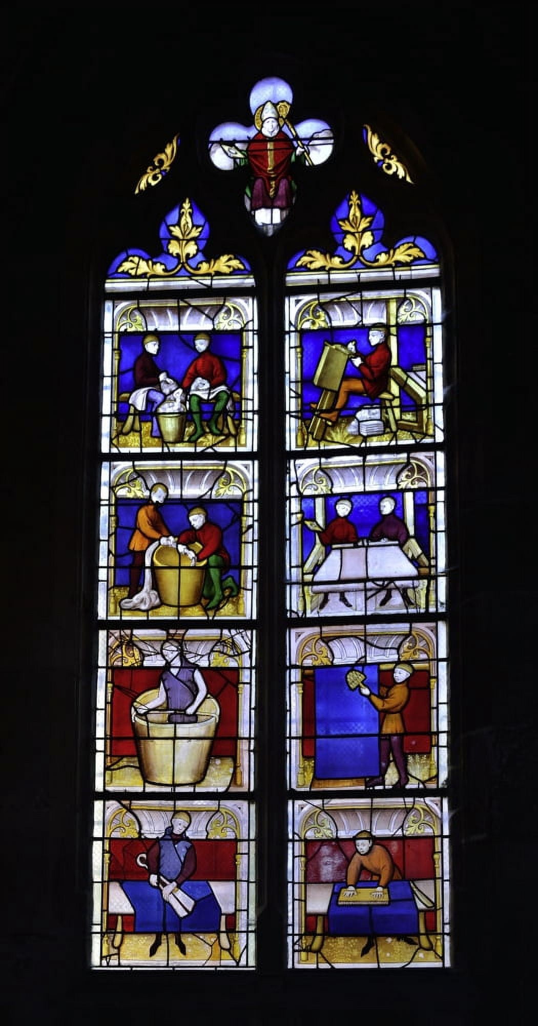 Tained-Glass Window Of The Saint Blaise Chapel In Collegiate Church Of Notre-Dame De Semur-En-Auxois Canvas Art - (18 x 24)
