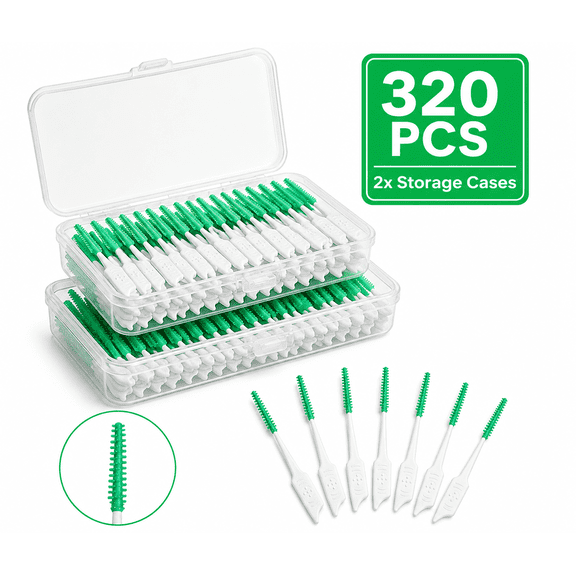 KuKeDi Soft Silicone Interdental Brushes, 320 Count with 2 Storage Cases, Dental Picks for Braces and Tight Spaces