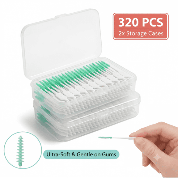 KuKeDi Dental Picks for Teeth Cleaning, 320 Pcs Soft Silicone Interdental Brush with Storage Cases, 2-Pack Disposable Toothpicks for Braces