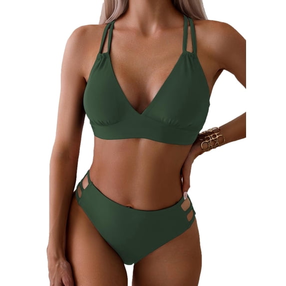 KuKeDi Women's Push Up V Neck Bikini Sets Criss Cross Back Two Piece Bathing Suit