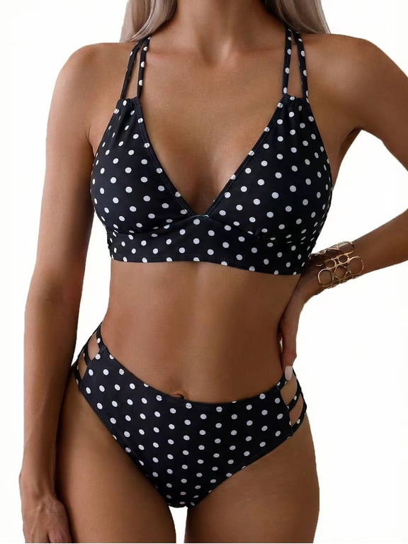 Women's Push Up V Neck Bikini Sets Criss Cross Back Two Piece Bathing Suit