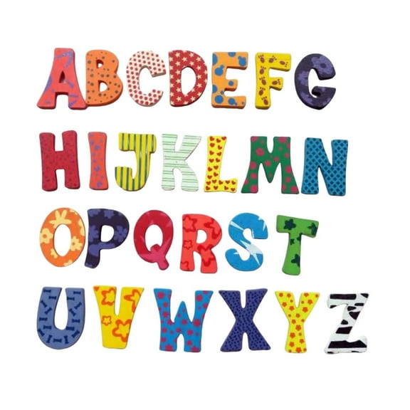 Tainini 26Pcs Letters Wooden Magnets Stickers,Wood Magnetic RefrigeratorAlphabet ,Spelling Learning Game Toys for Toddler Preschool Educational