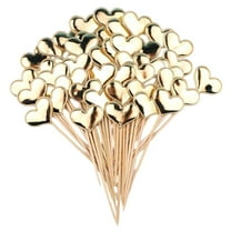 Tainini 50 PCS Gold Heart Cocktail Picks 4.7 Heart Bamboo Toothpicks Heart Fancy Toothpicks Bamboo Fancy Appetizer for Wedding Birthday Party Decoration