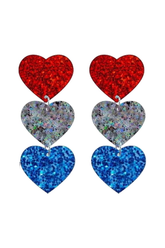 Patriotic Dangle Drop Earrings 4th of July Glitter Red White Blue USA Star Heart American Flag Acrylic Jewelry Women Forth Independence Memorial Day Party Gift