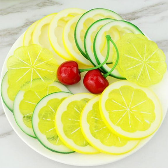 Tainini Artificial Plastic Lemon Slice, Realistic Lemon Fake Fruit Festival Decoration