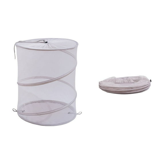 Tainini Collapsible Mesh Popup Laundry Hamper, Foldable Dirty Clothes Basket Strong Carry Handles/Solid Bottom/Storage Bag, Great for Kids Room/College Dorm/Travel, Round
