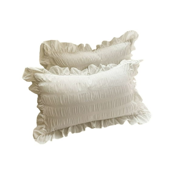 Tainini House Ruffled Pillow Shams Standard White Shabby Set of 2 Farmhouse Pillowcases Standard, Comfortable Frilly Pillow Cover(White)
