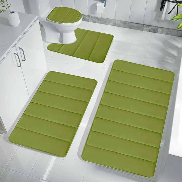 Tainini Clearance!!! Memory Foam Toilet Bath Mat Set for 4 Pcs Toilet Mats, Soft and Comfortable, Super Water Absorption, Non-Slip, Thick, Machine Wash and Easier to Dry for Bathroom(Green)