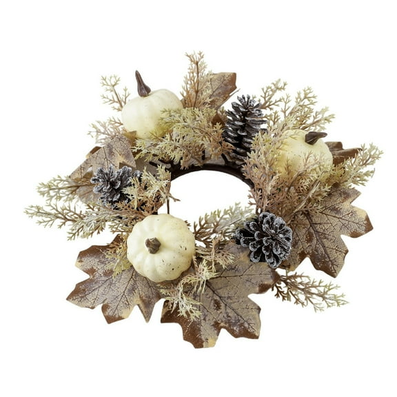 Tainini 10in Fall Candle Rings Thanksgiving Day Candle Ring Candle Holder with Maple Leaves Wreath for Fall Home Table Decor Centerpiece