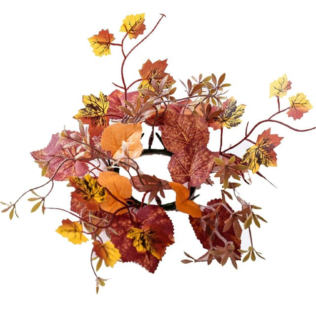 Tainini 10in Fall Candle Rings Thanksgiving Day Candle Ring Candle Holder with Maple Leaves Wreath for Fall Home Table Decor Centerpiece