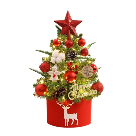 Tainini 17 Tabletop Mini Christmas Tree Set with LED Light, Star Treetop, Balls,Bells and Pine Cones, for Desktop Decor