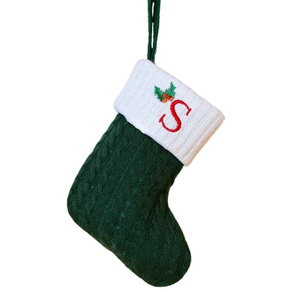 Tainini 26 Initials Christmas Stockings , 7.8in EmbroideGreen Letter Knit Green White Christmas Stocking for Family Holiday Xmas Tree Fireplace(A)