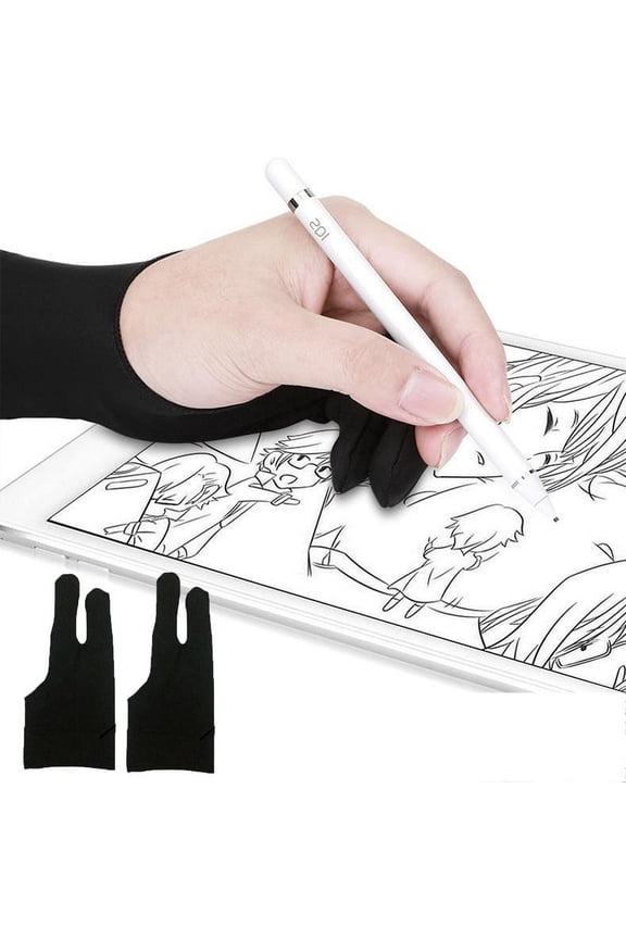 2pcs Black Two-Finger Glove for Graphics Drawing Tablet Light Box Tracing Light Pad,Artist Gloves for Graphics Tablet ,Left or Right Hand