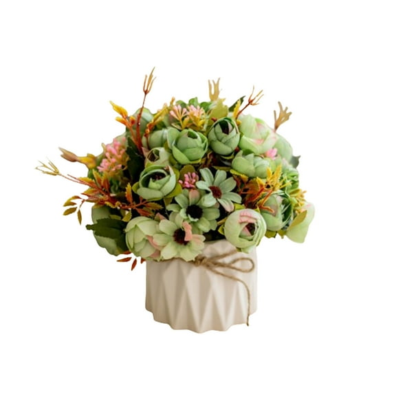 Tainini 6.2Inch Artificial Flowers with Vase, Silk Roses in Pot, for Table Centerpieces Spring Decor Office Bathroom