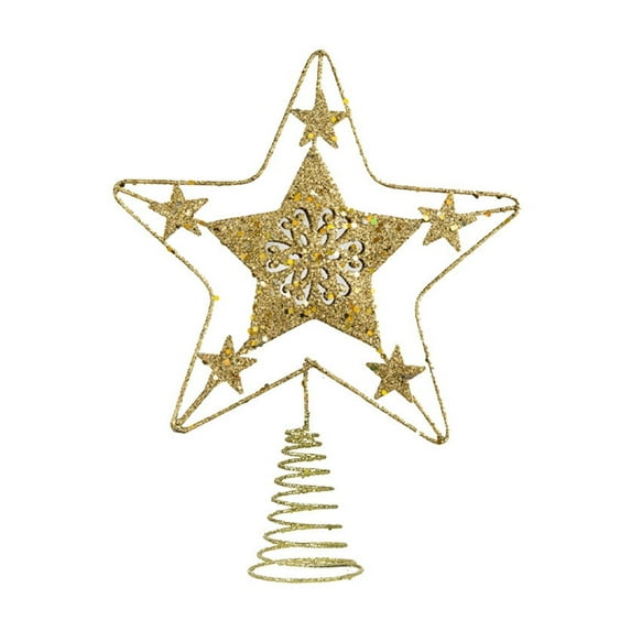 Tainini 9in Christmas Tree Toppers Xmas Glitter Gold Hollow Star Treetop Topper for Christmas Tree Decor