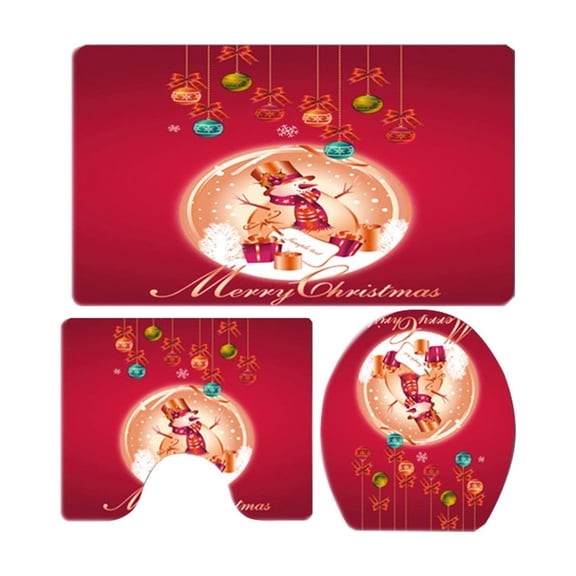 GETAFUN Clearance Sale ! Christmas Bathroom Rugs Sets 3Piece with Toilet Cover, Red Absorbent Bathroom Rugs Non Slip Bath Mats, Bathroom Rugs with U-Shaped Contour Toilet Mat