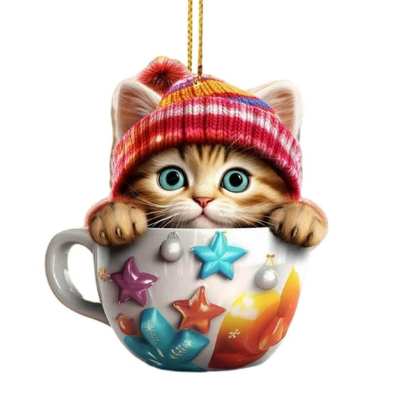 Tainini Christmas Tree Hanging Ornaments,2D Acrylic Cat Christmas Tree Pendant,for Christmas Tree Ornaments, Cat Lovers Home Decor Gifts