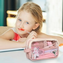 Tainini Clear Pencil Case with Handle and Zipper, Clear Pencil Pouch Marker Pouch, Travel Makeup Bag, Cute Transparent Stationary Organizer Pen Bag