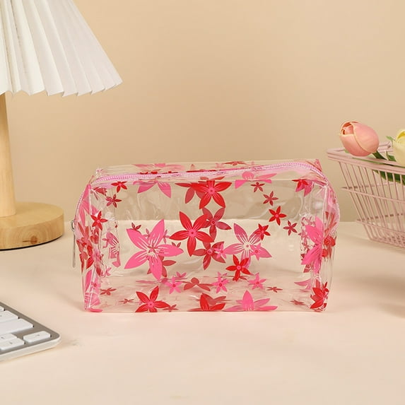 Tainini Clear Pencil Case with Handle and Zipper, Clear Pencil Pouch Marker Pouch, Travel Makeup Bag, Cute Transparent Stationary Organizer Pen Bag