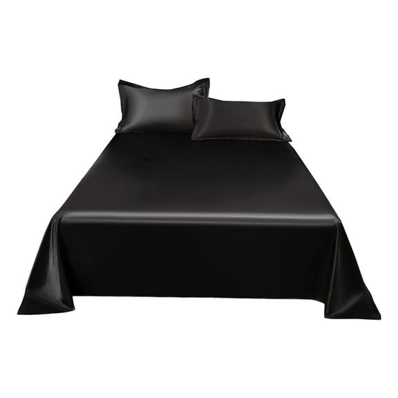 Tainini Queen Sheets Set - 3Piece Black Silky Satin Bed Sheets Queen Set , Silk Queen Size Sheet Set (1 Flat Sheet,2 Pillow Cases) 70x90in