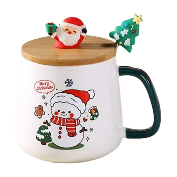 Tainini Santa's Christmas Mug Festive with Spoon and Santa Hat Lid , 13.5oz Holiday Mugs for Coffee, Hot Chocolate
