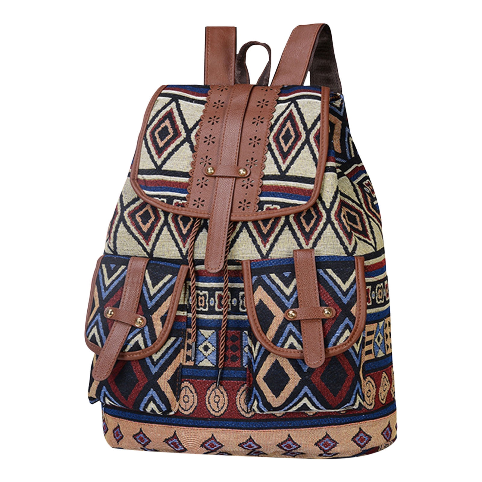 Vintage Embroidered Backpack Purse for Women - Boho Shoulder Bag Travel Boho Embroidery Stitched Tan/Brown Suede Backpack Purse  main image 3