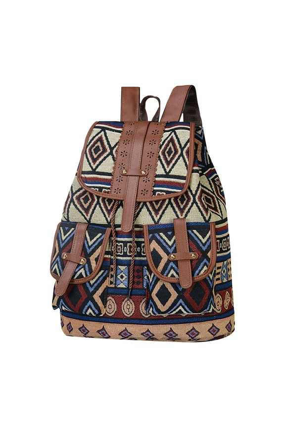 Tainini Vintage Embroidered Backpack Purse for Women Handbag Canvas Shoulder Bag Ethnic Boho Travel Backpack