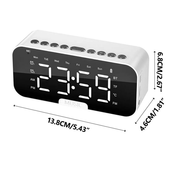 Tainini Timepiece Redefined Sleek Mirror Design Portable Clock with Bluetooth Speaker Alarm Temperature and Card Slot