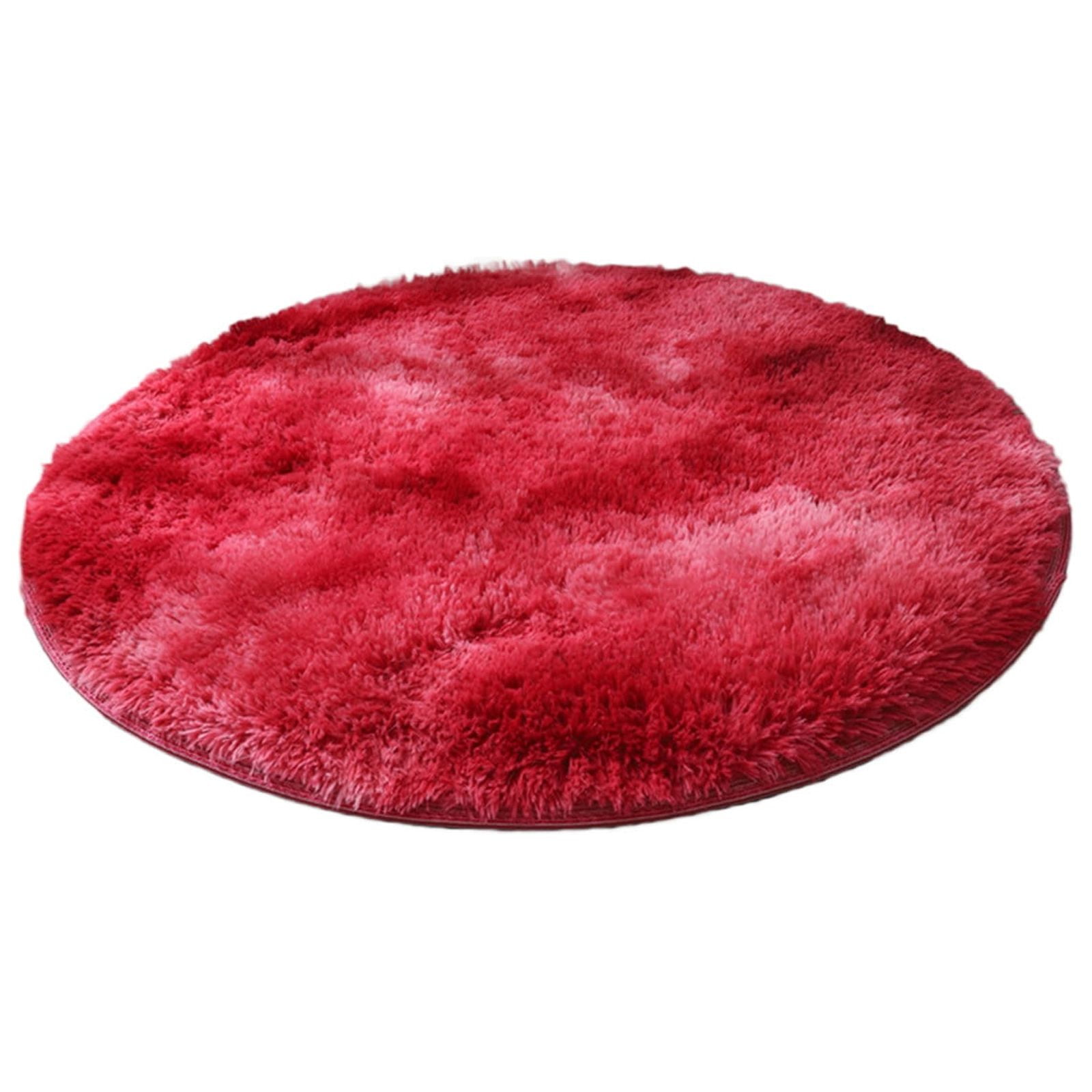 Tainini Ultra Soft Round Faux Sheepskin Fur Area Rug Red Circular Rug ...