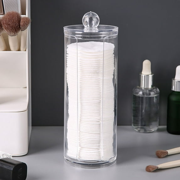 Tainini Cotton Round Holder, Cotton Pad Holder with Bamboo Lids, Makeup Storage Cotton Pad Dispenser Bathroom Canisters Bamboo Bathroom Storage Jars Storage Containers Clear Plastic