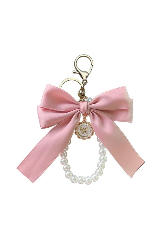 Cute Bow Keychain Wristlet for Women, Pearl Key Chains for Car Keys Bow Keychain Accessories for Women