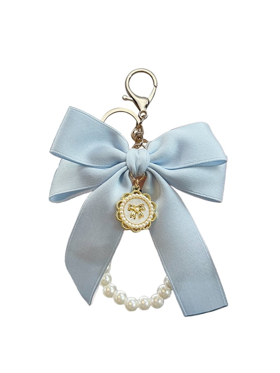 Tainini Cute Bow Keychain Wristlet for Women, Pearl Key Chains for Car Keys Bow Keychain Accessories for Women